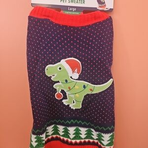 NWT Dinosaur Christmas Pet Dog Holiday Sweater Size Large Limited Edition